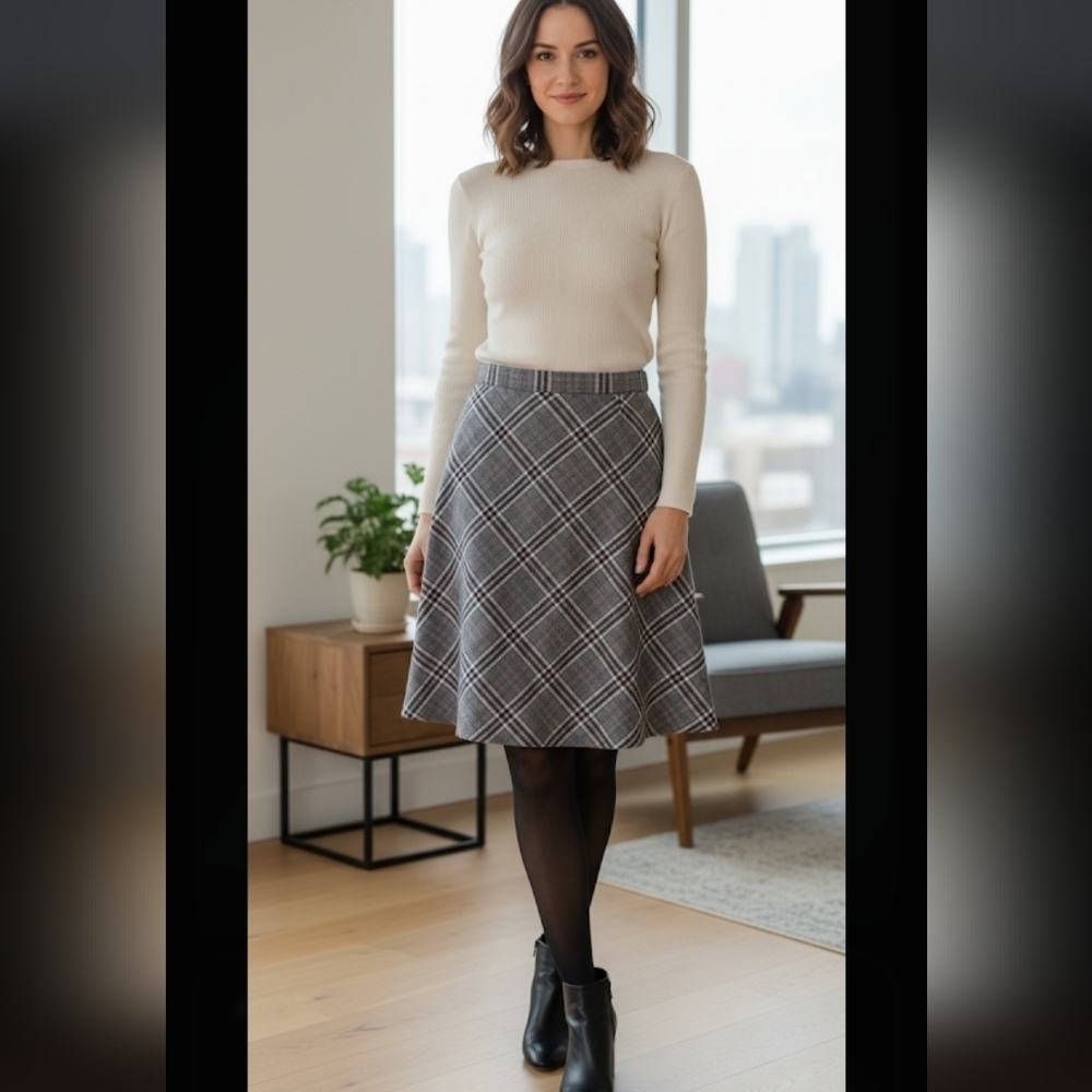 Vintage 70s Plaid Wool Blend Academia A-line Skirt